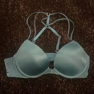 Super sexy front close, padded push-up bra. Beautiful teal color. Strappy back